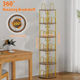 Merkisa 5 Tier Rotating Bookshelf, 360° Spinning Bookshelf Tower, Narrow Corner Book Shelf, Revolving Bookcase Corner Tall Book Shelf for Small Spaces, Bedroom, Living Room, Gold Merkisa