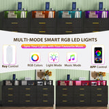 knoworld Black 9 Drawer Dressers for Bedroom, Modern Large Dresser with LED Light and Power Outlet, Wooden Long Dresser, Triple Dresser for Bedroom, Living Room, Entryway, Hallway knoworld