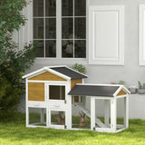 PawHut 58" Rabbit Hutch, Wooden Bunny Hutch, Guinea Pig Cage, Small Animal Enclosure with Run Area, Removable Tray, Asphalt Roof, Lockable Doors and Ramp, Nature Wood PawHut