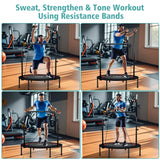 RAVS Mini Trampoline for Kids Adults 40"/48" Foldable Fitness Rebounder Kids Trampoline with 5 Levels Height Adjustable Handle Resistance Bands Indoor Workout RAVS