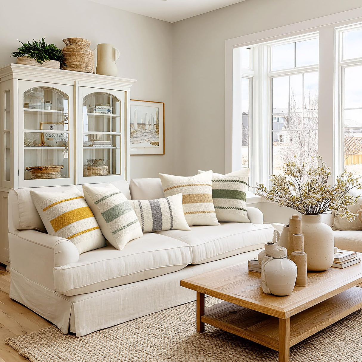 Woaboy Set of 2 Decorative Pillow Covers Boho Farmhouse Couch Throw Pillows Modern Cotton Cushion Covers Macrame Woven Spring Home Decor for Bed Sofa Chair 18x18 Inch Sage Green Woaboy