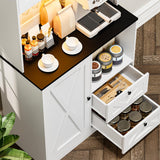 Frmobepts 71‘’Kitchen Pantry Storage Cabinet with LED Lights and Power Outlet, Tall Farmhouse Kitchen Hutch with Microwave Stand,Globet Hooks and Adjustable Shelf for Dining Living Room,White Frmobepts