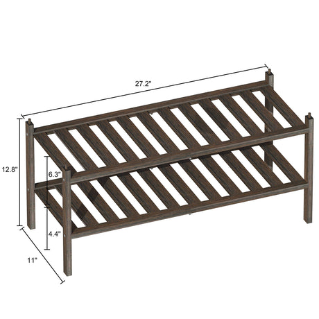 Dranixly Bamboo 2-Tier Shoe Rack Stackable Shoe Shelf Storage Organizer for Entryway, Hallway and Closet, 27.2"x11"x13.2" (Mocha) Dranixly