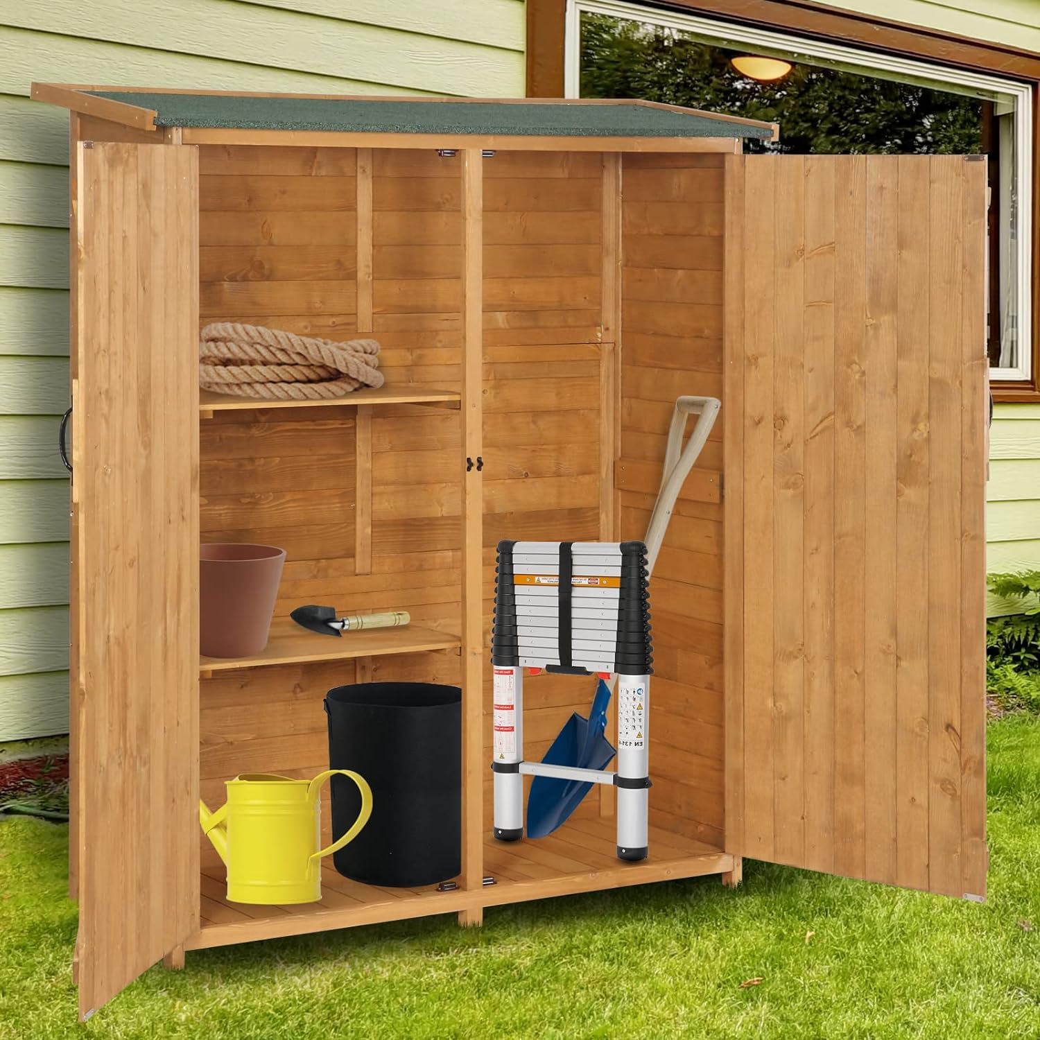 VINGLI Outdoor Wood Storage Shed with Lockable Design, Extra Large Capacity Outside Cabinet Tool Shed with Shelves, Garden Sheds & Outdoor Storage Made with Waterproof roof for Garden, Yard,  - WoodArtSupply