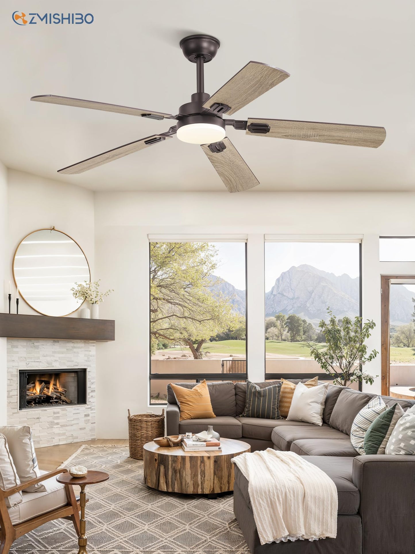 ZMISHIBO 52" Ceiling Fans with Lights, Oil Bronze Farmhouse Ceiling Fan with Remote, Rustic Indoor Ceiling Fan with Dual Finish Blades, Quiet & Strong Motor, Bright LED Light.