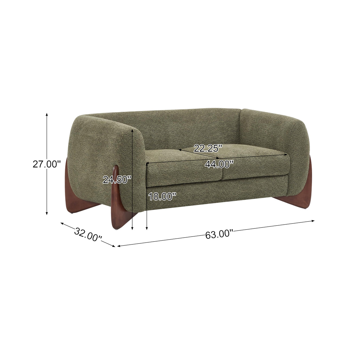 Christopher Knight Home Alma 63" Boucle Loveseat with Wood Legs, 2 Seater Sofa Couches for Living Room, Upholstered Couch Chair, Soft Seating Lounge Sofa Chair, Cozy Loveseat with Armrest, Olive Green Christopher Knight Home