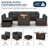 VONZOY 8 Pieces Outdoor Patio Furniture Set with 44" Fire Pit Table Rattan Sectional Conversation Sets w/Gas Fire Pit, Coffee Table, 2 Waterproof Covers, Dark Grey VONZOY