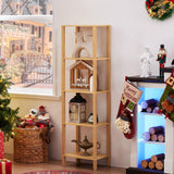 YUFAM 54in Tall Bookshelf 5-Tier Small Narrow Bookcase, Skinny Book Shelf for Small Space, Farmhouse Slim Shelf with Storage, Wood Freestanding Display Thin Bookshelves for Living Room, Natural YUFAM