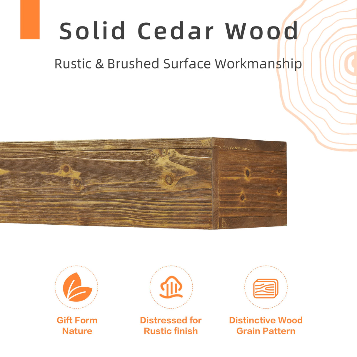 48" Rustic Wood Fireplace Mantel | Wall-Mounted & Floating Shelf for Home Decor Mederlo