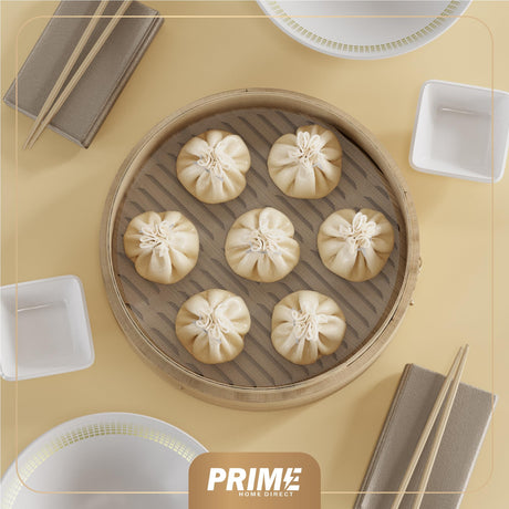 Prime Home Direct Bamboo Steamer Basket 10-inch | 2-Tier Steamer for Cooking | 50 Liners, Chopsticks, Sauce Dish | Dumpling Steamer, Food Steamer Baskets for Cooking - Rice & Vegetable Steamer Pot Prime Home Direct