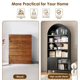 VEXPOR 79 in Tall Metal Arched Bookcase, 6-Tier Arched Bookcase with Doors, Modern Farmhouse Bookshelf with 3 Adjustable Shelves, Pantry Display Cabinet for Living Room, Black, Assembly Required VEXPOR