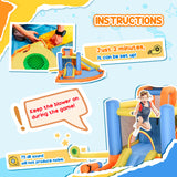 Outsunny 5-in-1 Kids Inflatable Bounce House Jumping Castle with Water Pool, Slide, Climbing Walls, & 2 Water Guns, Orange, Blue, Yellow Outsunny