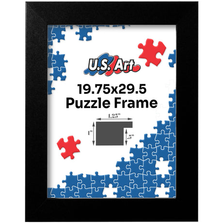 US Art Black 19.75x29.5 Puzzle Frame 1.25" Inch Wide - Handmade American Picture Frames with Preinstalled Hangers and UV Blocking Plexiglass, 19.75x29.5 Frame US Art
