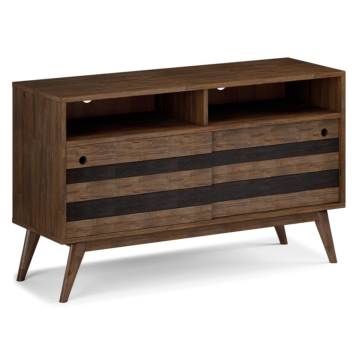 SIMPLIHOME Clarkson SOLID ACACIA WOOD 54 Inch Wide Mid Century Design TV Media Stand in Rustic Natural Aged Brown for TVs up to 60 Inches, For the Living Room and Entertainment Center SIMPLIHOME