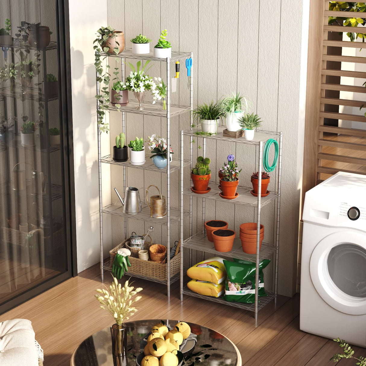 HOMEFORT 5-Shelving Unit, Adjustable Wire Shelving, Metal Wire Shelf with Shelf Liners and Hooks for Kitchen, Closet, Bathroom, Laundry,Sliver,21" W x 11" D x 59" H HOMEFORT