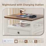 Joaxswe Farmhouse Nightstand Set of 2 with Charging Station, 24" Wide End Table with 2 Drawers,Dresser for Bedroom,Bed Side Table Chest of Drawers Cabinet,Wood White Night Stand for Living Room Joaxswe