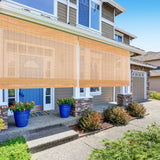 CHEFRU Cordless Bamboo Window Roman Shades, Almond, Indoor/Outdoor Privacy Cordless Wood Window Shades Blinds CHEFRU