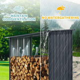Zjjseloru Outdoor Firewood Rack,3ft x 7ft Garden Log Storage Shed in Galvanized Steel with Sloped Roof for Firewood,Pellet,or Lumber Storage,Black Zjjseloru