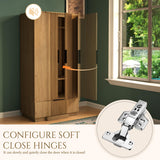 Yechen 64" Fluted Armoire Wardrobe Closet with Doors and Drawer, Wooden Wardrobe Closet Cabinet with Adjustable Shelve, Modern Small Armoires Storage Clothes, Coats for Bedroom, Natural Yechen