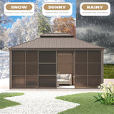 EROMMY 12' x 16' Sunroom, All-Season Gazebo Solarium with Galvanized Steel Roof, Aluminum Frame, Outdoor Permanent Sun Room with Sliding Door EROMMY