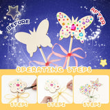 AUGSUN 43Pcs Princess Fairy Wands Kit, 20Pcs Wood Fairy Wands 20 Ribbons with 3 Sheets Gem Stickers Birthday Party Supplies Make Your Own DIY Crafts Art Magical Gifts AUGSUN