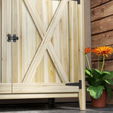 Outsunny Wood Garden Shed, Compact Outdoor Storage Cabinet Potting Shed with Inner Shelf and Double Doors for Backyard, Patio, Lawn, Natural Wood Outsunny