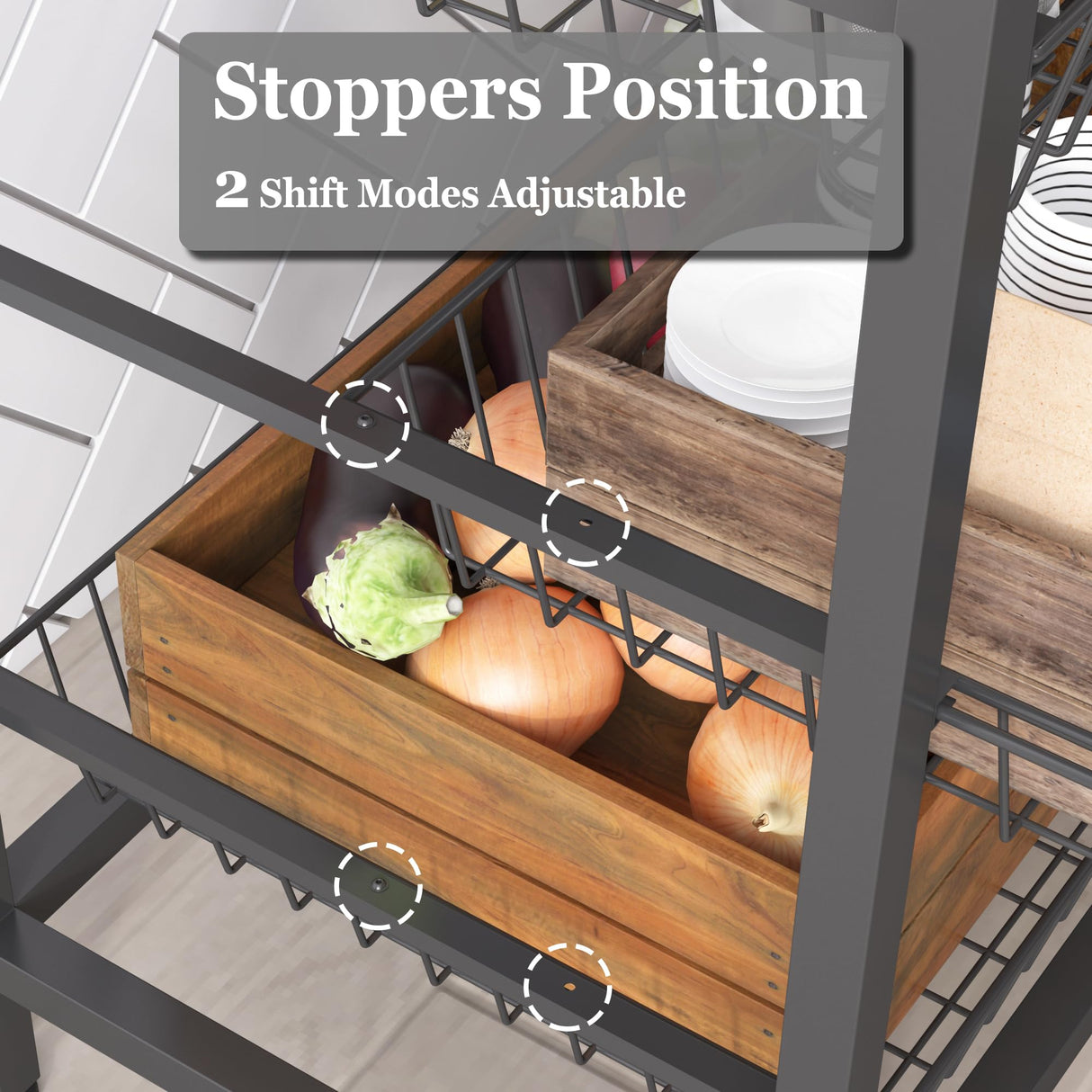 NAIYUFA Kitchen Bakers Rack with Baskets and Door,Industrial Microwave Oven Stand,Utility Storage Shelf,Free Standing Kitchen Utility Cart Storage Shelf Organizer with Hooks NAIYUFA