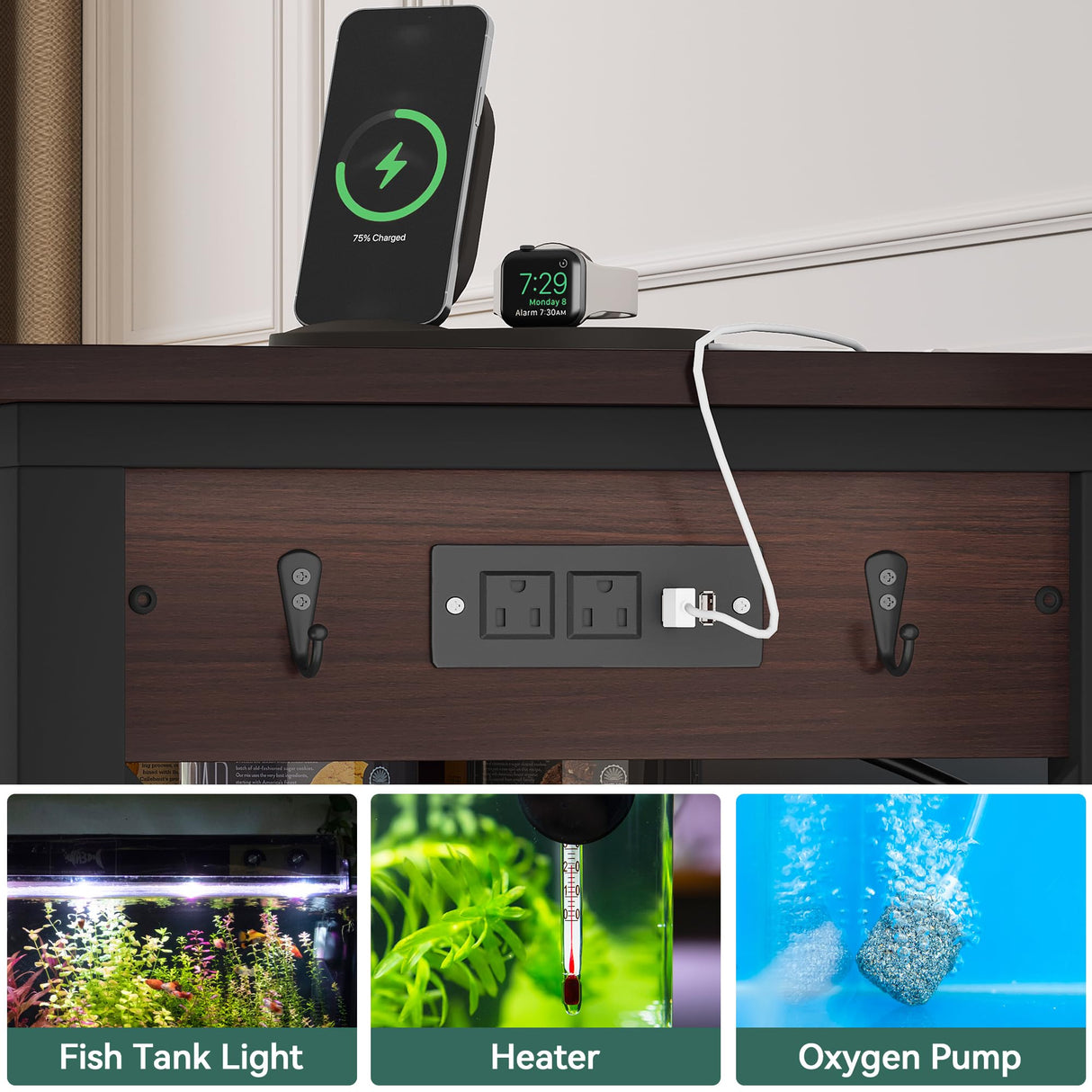 YITAHOME 55-75 Gallon aquarium stand with Power Outlets, Heavy Duty Metal Fish Tank Stand, Cabinet for Fish Tank Accessories Storage suitable for Fish Tank, Turtle Tank, 880LBS Capacity, Brown YITAHOME