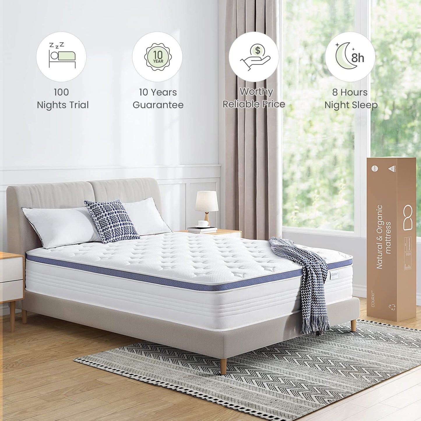 Dourxi Twin Mattress, 12 Inch Hybrid Mattress in a Box with Gel Memory Foam, Individually Pocketed Springs for Support and Pressure Relief - Medium Plush