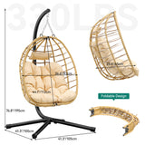 YITAHOME Egg Chair Swing Hanging Outdoor Wicker Hammock Chairs Indoor with Steel Stand UV Resistant Cushion 330lbs for Patio, Bedroom, Garden and Balcony - Beige YITAHOME