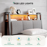 Novilla Twin Bed Frames for Kids with Charging Station and LED Lights, Upholstered Headboard with Storage Shelves, Heavy Duty Metal Slats, No Box Spring Needed, Easy Assembly Novilla