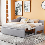 Twin Size Upholstered Daybed with Pop up Trundle,Linen Day Bed Frame with Extendable Trundle,Twin to King Daybed,Tufted Sofa Bed for Bedroom,Living Room,Guest,Gray Bellemave
