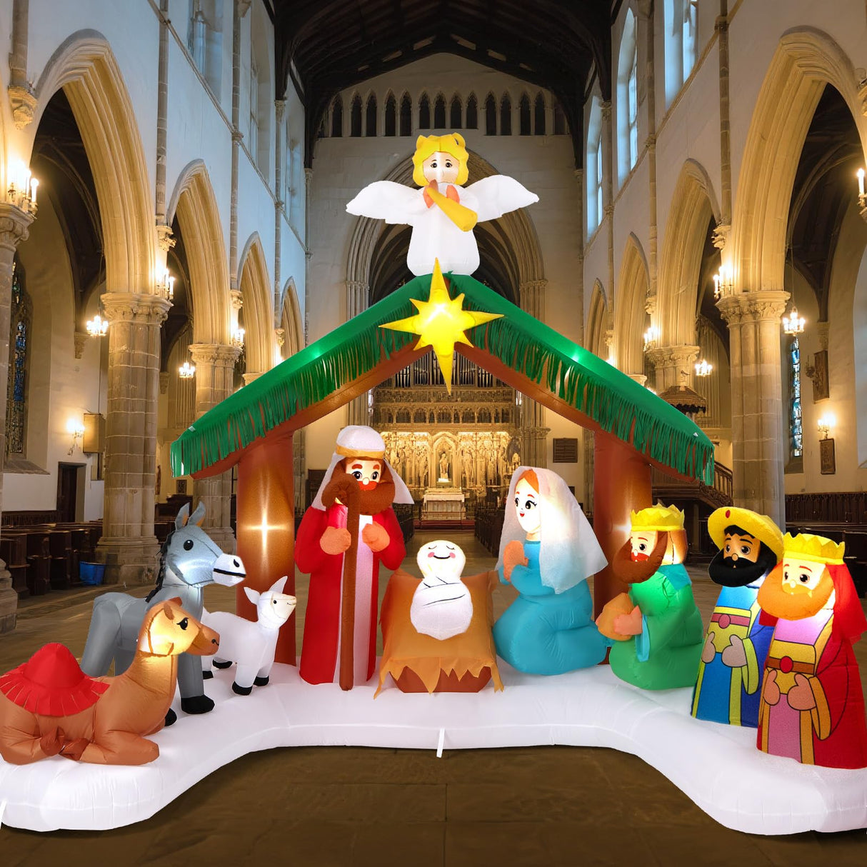 12FT Christmas Inflatable Nativity Scene: Large Outdoor Christmas Decorations, Built-in 15 LED Lights, Blow Up Jesus Nativity Set Decor, Inflatables for Party Lawn Garden Yard (12FT X 6.5FT X 9FT) Toiyjofe
