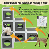 Linkhoo Large Wood Outdoor Catio Cat Enclosure with Weatherproof Roof and Food Bowl, Cat House Cage Playpen w/ 2 Jumping Platforms & 7 Napping Houses, Walk-in Kitty Kennel Indoor Condo Shelter, Grey LINKHOO