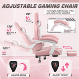 Shahoo Gaming Chair with Footrest and Massage Lumbar Support, Video Racing Seat Height Adjustable with 360°Swivel and Headrest for Office or Bedroom, Pink Shahoo