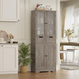 HOSTACK 64" Modern Ash Grey Storage Cabinet with Glass Doors and Drawers HOSTACK