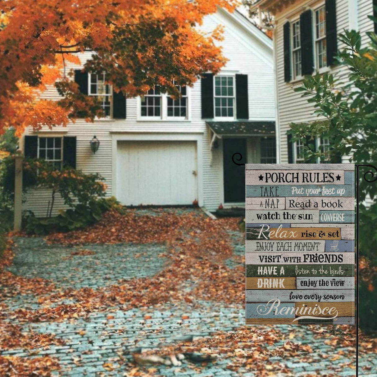 AVOIN Porch Rules Slogan Wood Garden Flag Vertical Double Sided, Enjoy The View Yard Outdoor Decoration 12.5 x 18 Inch AVOIN colorlife