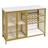 AT-VALY Bar Cabinets with Wine Rack and Glass Rack,Small Sideboard and Buffet Cabinet with Mesh Doors (Gold) AT-VALY