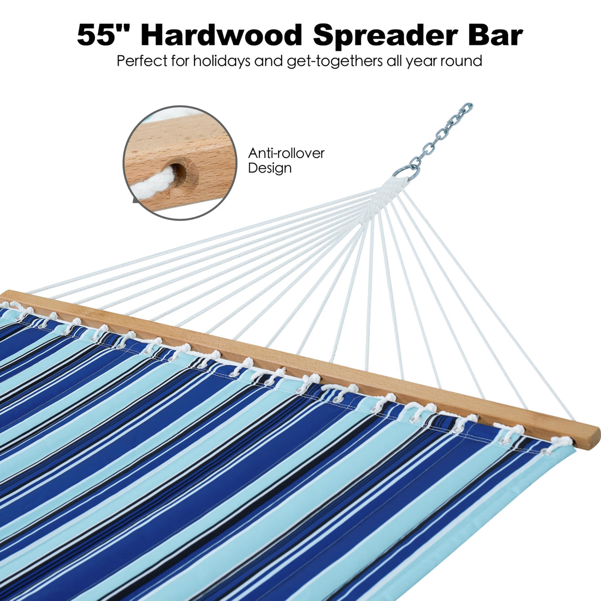 Gafete 2 Person Hammocks for Outside, Double Quilted Fabric Outdoor Hammock with Spreader Bar, Large Removable Pillow, Storage Pockets, Carabiners, Max 475 lbs Capacity (Catalina Beach) gafete