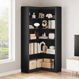 GarveeHome Corner Bookshelf Black, 71.8 in Black Corner Bookcase, L-Shaped Bookshelf Farmhouse Bookcase, 5 Tier Display Shelf Heavy Duty Bookcases, Bookshelves with Storage GarveeHome