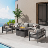 Wisteria Lane 7 Seats Aluminum Outdoor Patio Furniture Set with 54 Inch Propane Gas Fire Pit Table, Modern Patio Conversation Sets with Outdoor Sectional Couch for Backyard, Garden, Dark Grey Wisteria Lane