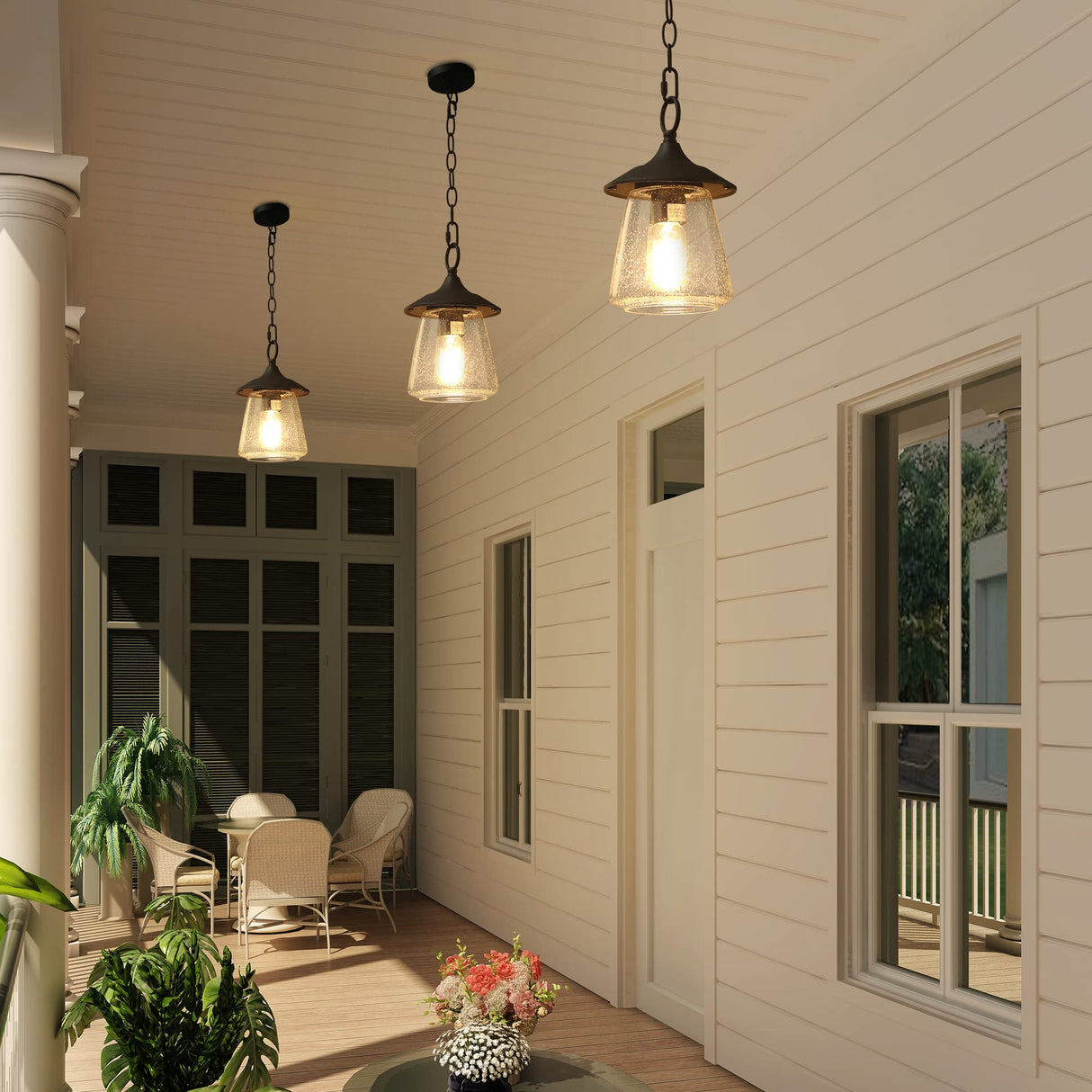 LOG BARN Outdoor Pendant Lights, Porch Fixture in Painted Black Metal with Clear Bubbled Glass Globe, Hanging Lantern Lamp for Gazebo, Entry, Yard LOG BARN