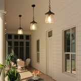 LOG BARN Outdoor Pendant Lights, Porch Fixture in Painted Black Metal with Clear Bubbled Glass Globe, Hanging Lantern Lamp for Gazebo, Entry, Yard LOG BARN