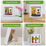 Green Pollywog Pet Memorial Shadowbox with Photo, Tag & Collar Display | White Frame with 4” x 6” Picture Opening | 10” x 10” x 2.5” Keepsake Box Green Pollywog