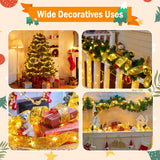 Minetom Christmas Tree Ribbon String Lights - 33ft 100 LED Battery Powered Fairy Lights with Timer and 8 Lighting Modes, Christmas Ribbon Bows Lights for 6ft - 8ft Christmas Tree New Year Decor, Gold Minetom