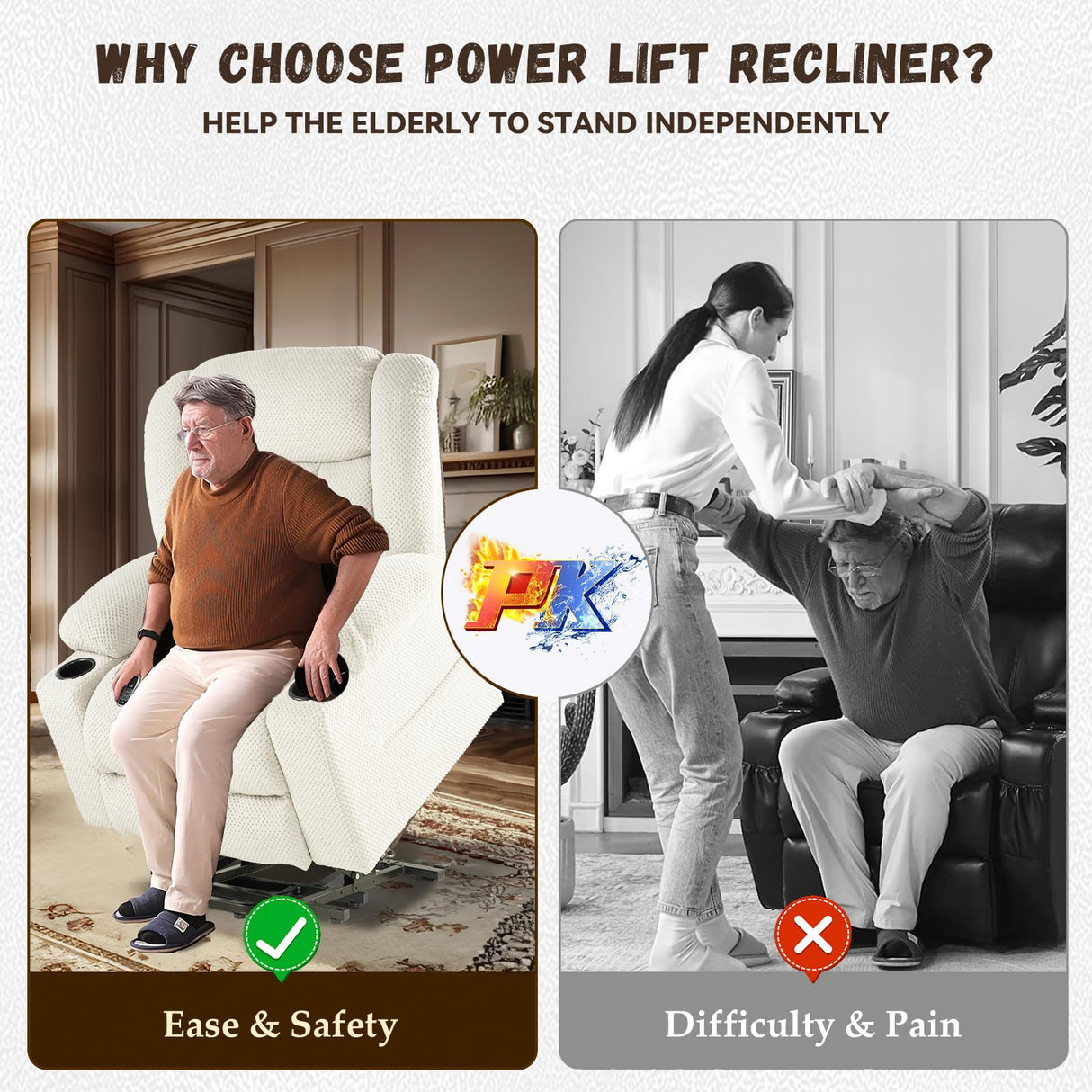 Neioml 3 Motor Large-Wide Lift Chair, Infinite Position, 180° Lay Flat, Power Lift Chairs Recliners for Elderly Big and Tall, Massage & Heat, Extended Footrest, Soft Plush Flannel (Cream White) Neioml