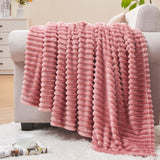 BEDELITE Fleece Throw Blanket for Couch – 3D Ribbed Jacquard Soft and Warm Decorative Fuzzy Blanket – Cozy, Fluffy, Plush Lightweight Pink Throw Blankets for Bed, Sofa, 50x60 inches BEDELITE