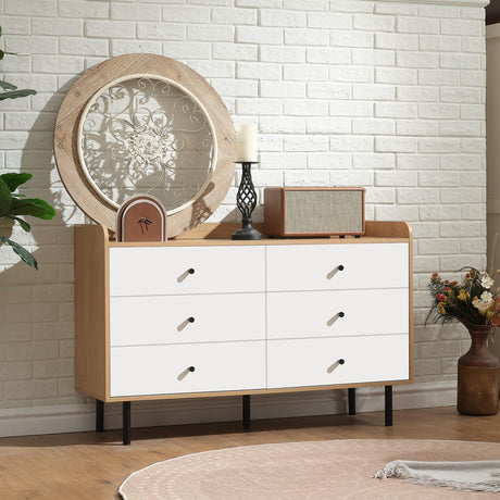 RVNRVN 6 Drawers Dresser for Bedroom, Wood Chest of Drawers TV Stand and Dresser for Kids Bedroom with Metal Handle, Modern Minimalist Closet Store Organizer for Living Room, Closet, Hallway RVNRVN