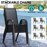 YITAHOME Stackable Patio Dining Set for 6, Breathable Outdoor Dining Set w/55 Aluminum Patio Table & 6 Stackable Patio Chairs Set, All Weather Outdoor Patio Dining Set for Backyard Deck Porch, Black YITAHOME