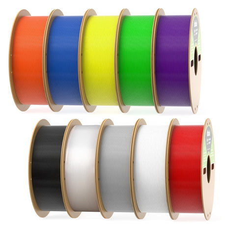 dikale PLA Pro 3D Printer Filament 10 Packs, 1.75mm No Tangle, Each Spool Net Weight 1KG, in Total 10KG Bundles, Black+White+Grey+Clear+Blue+Green+Orange+Red+Yellow+Purple dikale